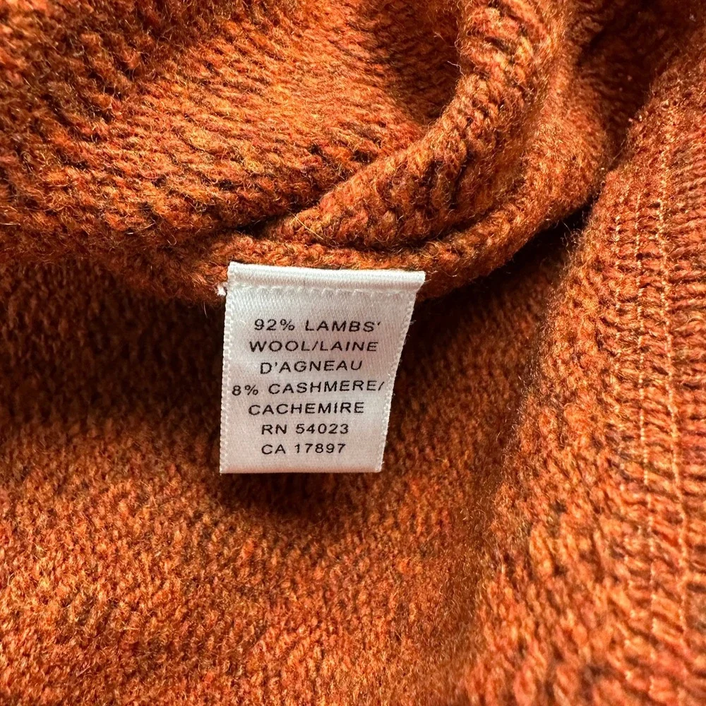 Banana Republic Sweater Mens M Orange Lambswool Cashmere 1/4 Zip‎ Elbow Patches